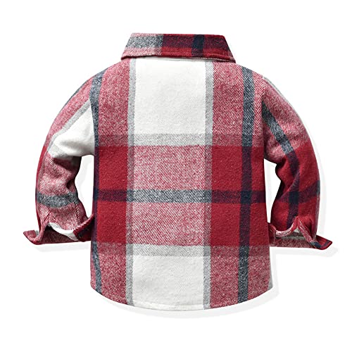 Baby Boy Flannel Shirt Toddler Boys Red Plaid Flannel Shirt Long Sleeve Button Down Shirts Kids Western Shirts Toddler Boys Fall Flannel Shacket Red White Buffalo Plaid 18-24 Months2