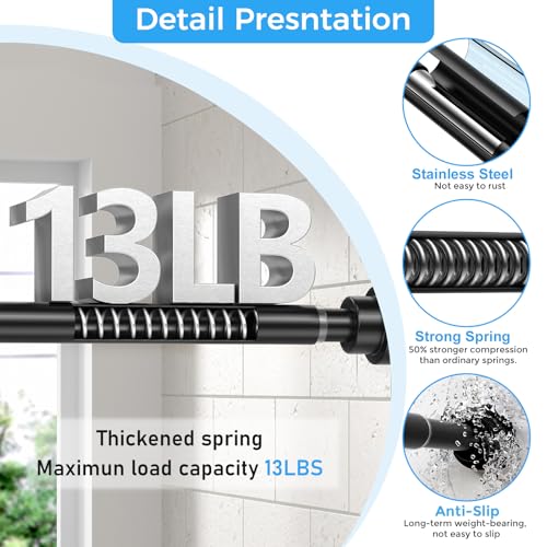 Image of Shower Curtain Rod 31-49 inchBlack Spring Tension Shower Rod Adjustable