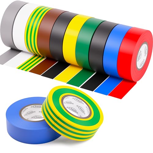 JFA Supplies Strong PVC Insulation Electrical Tape - Assorted Colours Pack of 12-19mm x 20m