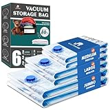 Sac sous Vide Vetement Aspirateur 6 Pièces, CaptainFive Sac Rangement sous Vide (2*100x80cm + 2*80x61cm + 2*70x51cm), Housse de Rangement Sous Vide Réutilisables pour Vêtements, Couettes, Literie