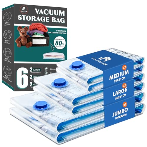 Vakuumbeutel für Kleidung Bettdecken 6 Stück, CaptainFive Vakuumierbeutel 3 Größen (2*100x80cm + 2*80x60cm + 2*70x50cm) Vakuum Kleiderbeutel Aufbewahrungsbeutel Reise für Bettwäsche Kissen Kleidung