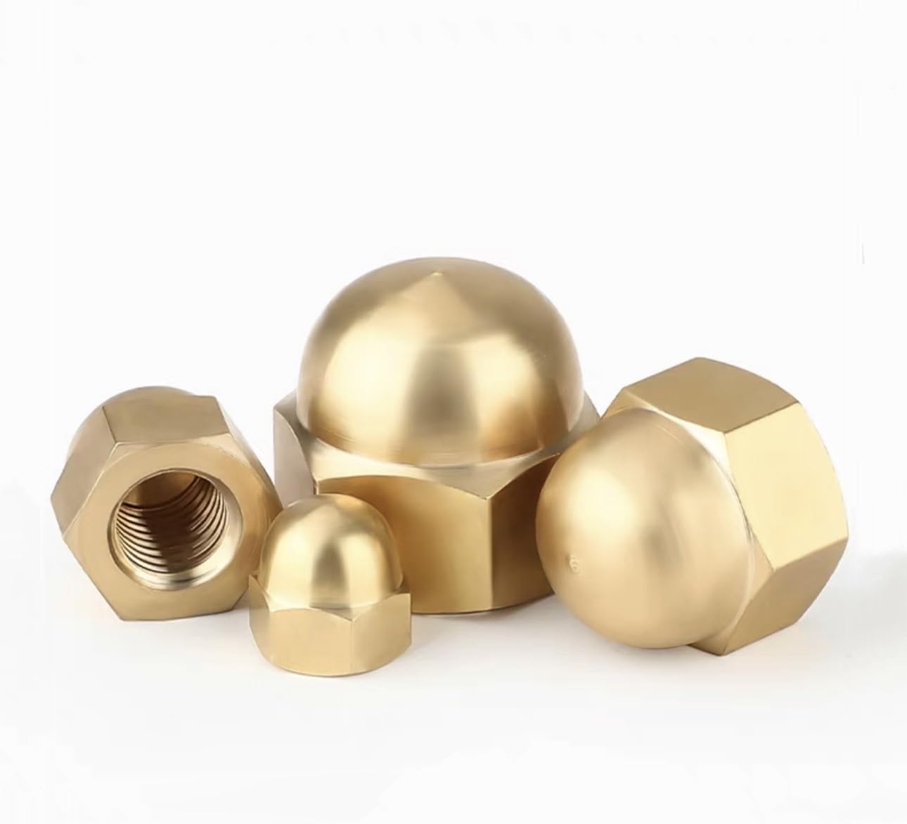 2pcs Gold Tone M8 Hex Cap Nuts,Real Gold Plated Brass Acorn Dome Cap Head Hex Nuts,Metric Hardware Hex Cap Nuts
