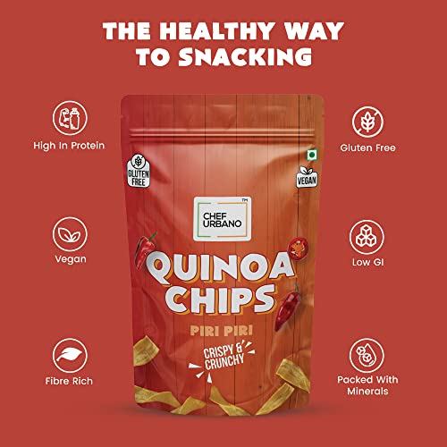 Image of Chef Urbano Quinoa Chips Piri Piri 85g Pack of 6 | Gluten Free | Vegan | Low GI| Crunchy Healthy Snacks | High Protein and Fiber Rich Good for Diet | Good for Kids