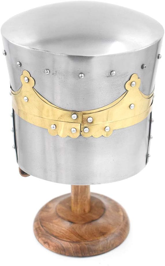 Medieval Warrior Templar Brass Crusader Helmet Knights Helmet | Wearable for Adult | Medieval Costumes | FREE STAND (Brass P)