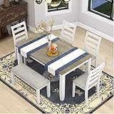 CKLMMC Rustic Style 6-Piece Dining Room Table Set, Wooden Dining Table Set with 4 Upholstered Chairs & a Bench, Kitchen Furniture Set for Family (Brown+Whitewash+6R)