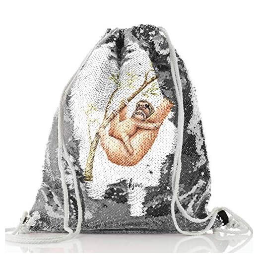 Personlig väska, silver- och vit paljett flip dragsko ryggsäck anpassad med ursprung/namn, mamma och bebis sengångare designtryck, PE-väska, gymväska, storlek: (45 cm x 36 cm)