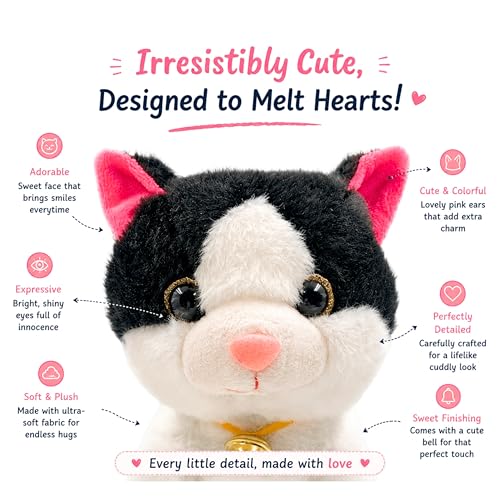Image of Tickles Cute Sitting Cat Soft Stuffed Plush Animal Toy for Kids Boys & Girls Birthday Gift (Size: 30 cm Color: Black & White)