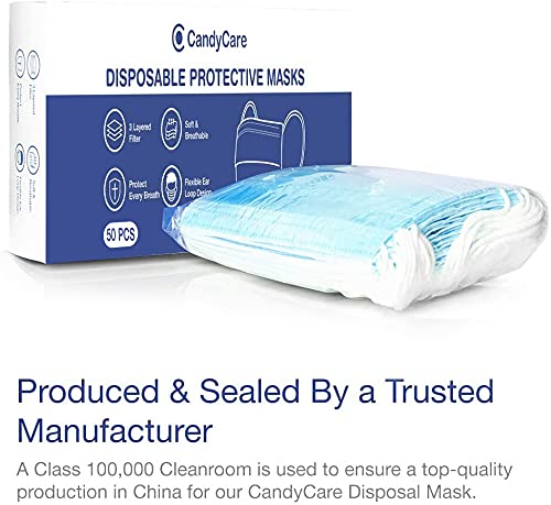 Miniatura 6 de Mascarillas desechables, paquete de 50 unidades, diseño de partículas de polvo de 3 capas con cubierta protectora para las orejas, color azul,