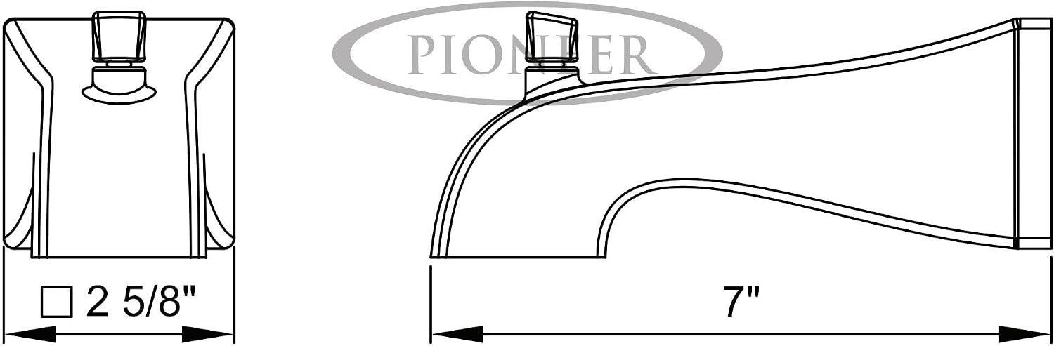 Pioneer X-6400110 Modern Sleek 7" Reach Extended Combo Diverter Tub Spout 1/2" IPS or Slip-Fit Installation in Chrome