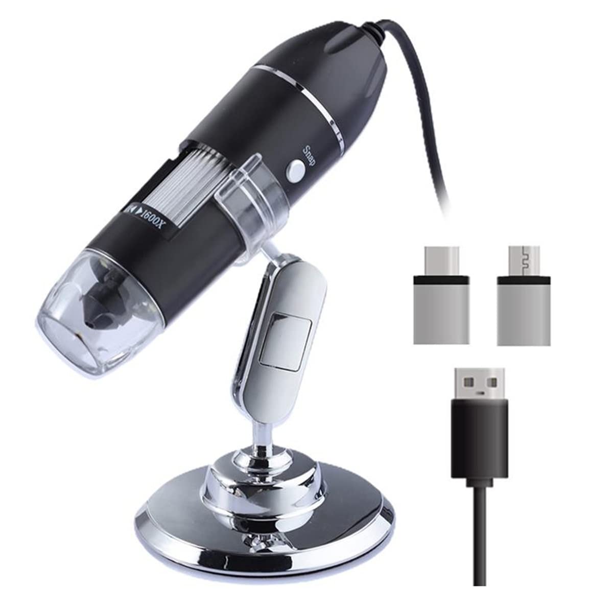 Microscope 1600X 3 in 1 USB Digital Microscope Camera Type-c Portable Electron Microscopes with 8 LEDs Bracket(1600X)