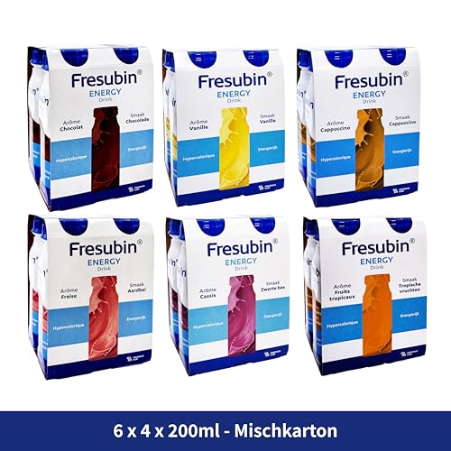 Fresubin Energy Drink - Mischkarton Hochkalorische Trinknahrung von Fresenius Kabi in 6 Geschmacksrichtungen, 300 kcal pro Flasche (200 ml (24er Pack), Mischkarton)
