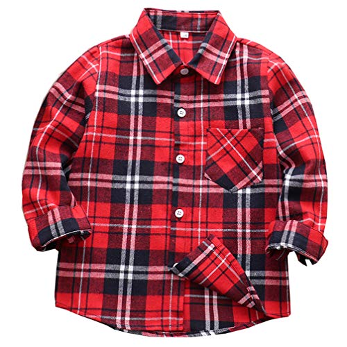 Kids Little Boys Girls Baby Long Sleeve Button Down Red Plaid Flannel Shirt Plaid (18-24 Months, Classic Red)
