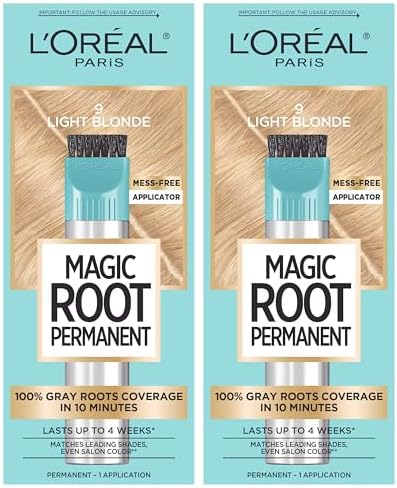 L'Oreal Paris Magic Root Permanent Hair Color Kit, 100% Gray Hair Coverage In Just 10 Minutes, Precision Brush Applicator for Seamless Application, 9 Light Blonde (2 Count)