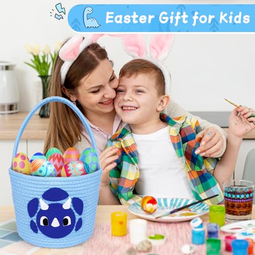 Image of Easter Baskets for Boys,Baskets for Gifts Empty with Handle,Easter Gifts for Kids,Dinosaur Woven Rope Egg Bucket,Toy Storage Container Organization Bucket for Egg Hunts