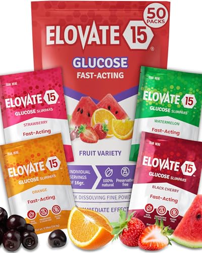 Fast Acting Glucose Powder Packets, Fruit Variety – Instant Dissolve, No Water Needed | 15g Pure Dextrose | Waterproof SlimPaks | Made in USA | Gluten-Free (Pack of 50)