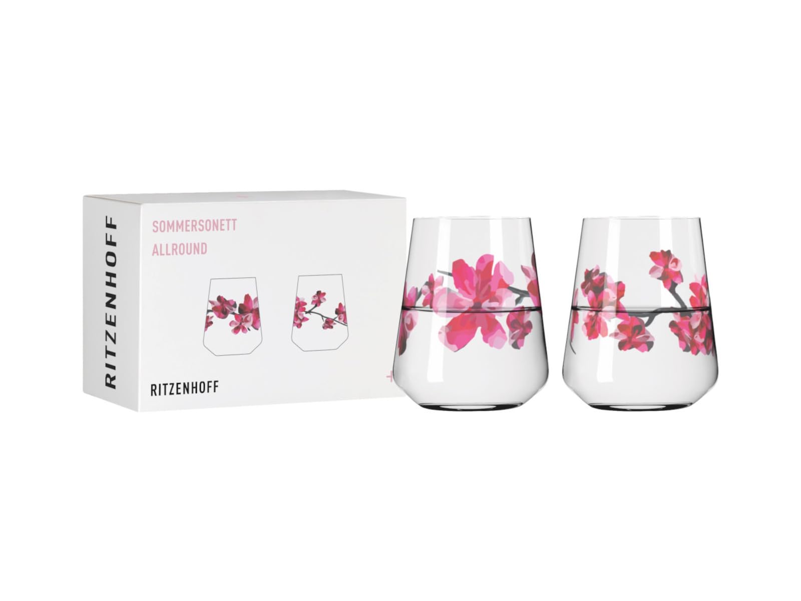 RITZENHOFF 3462002 Universal Glass Set of 2 500 ml Summer Sonett Allround Cherry Blossom Motif Pink Made in Germany