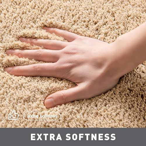 Image of AROMICK Modern Polyester Anti Slip Shaggy Fluffy Rug and Carpet for Living Room, Bedroom & Dining Room (3 x 5 Feet, Beige)