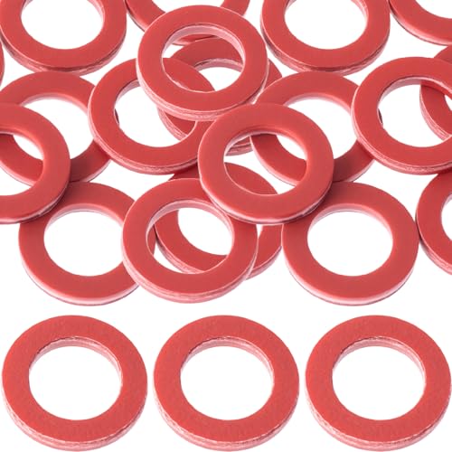 DC,CLISENCE 20 Pcs Drain Plug Gasket, Lower Unit Drain Plug Seal for Yamaha Outboard 4 Stroke, Outboard Fiberboard Gear Oil Seal Replacement for 90430-08020-00 & 90430-08003-00 (Red, 0.51×0.31 inch)