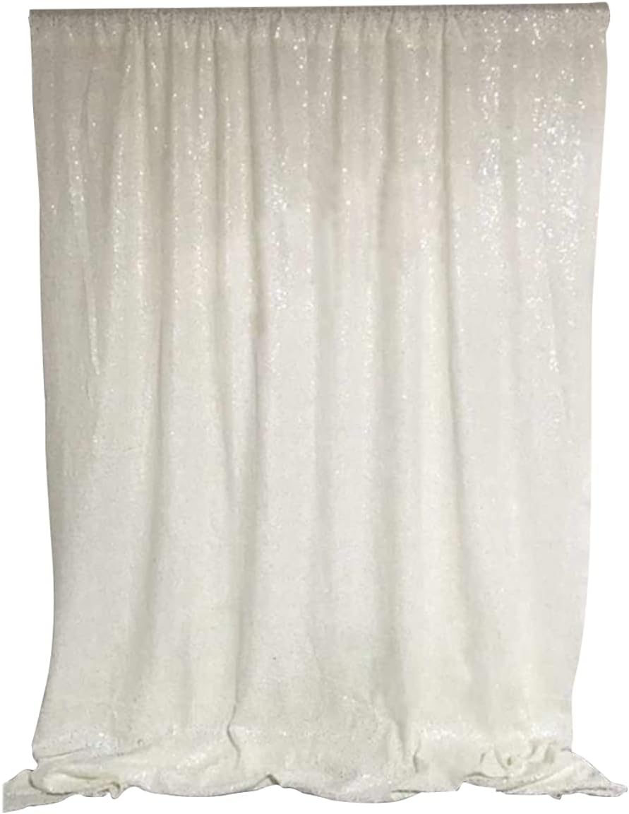 Queenbox 2pcs 2x94.5ft Shiny Backdrop Curtains Sequin Panels Stage Photography Background Booth Studio Prop for Wedding Party Table, White