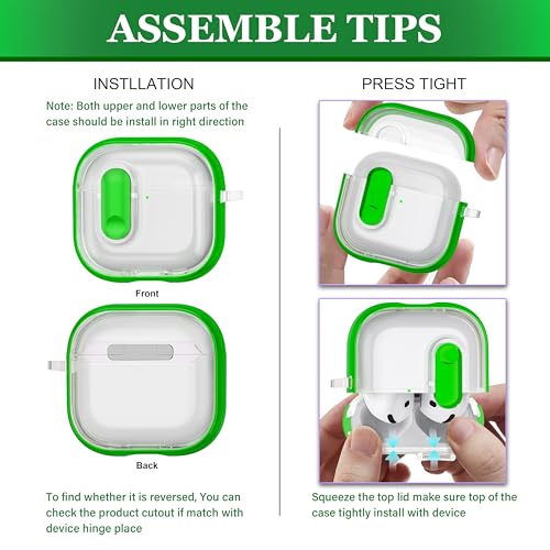Image of for AirPods 4th Generation Case 2024 with Bright Plated Bezel and Switches, Military-Grade Shockproof Transparent Anti-Yellowing for AirPods 4 Cover, Green
