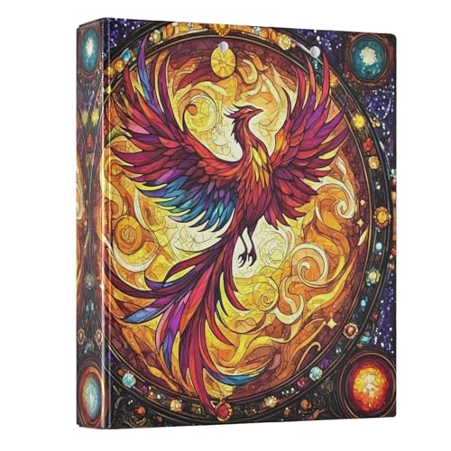 Image of 3 Ring Binder Phoenix Fire Wing Rainbow Glass 1.5 inch Binders | Three Ring Binders with Clipboard Fit 8.5'' x 11'' Paper 3 Interior PVC Clear Pockets for Office Supplies