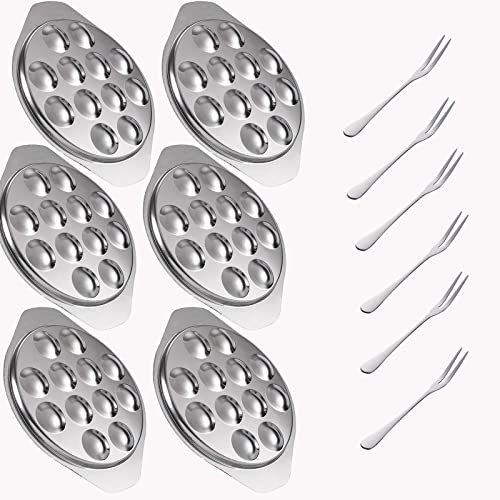 4 Pièces 12 Trous en Acier Inoxydable Plat D'escargot à huîtres Assiette de service aux champignons Assiette à escargots en métal Couverts à escargots (6 Pc Fourchette Assiette A Escargot 12 Trous) Cover
