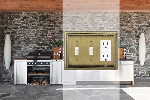 Image of Henne Bery Sunken Pearls Heavy Duty Decorative Wall Plate Switch Plate Outlet Cover (Double Toggle /Single Decorator, Antique Brass)