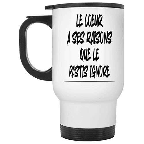 Inspirational Gift French Drink Gift, an Ideal Anniversary Present for Father - Gift Of Pastis, Aromatic Quote on 14 Oz White Stainless Steel Travel