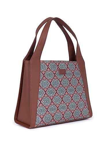Image of ZOUK Printed Jute Handcrafted Vegan Leather Grey Women's Stylish Tote Bags | Trapezia Tote| Shoulder bag with double handle