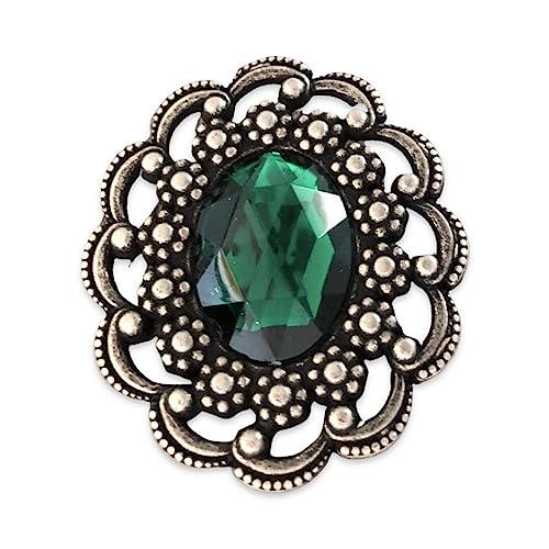 Hermosa broche de color plateado antiguo con verde para pegar 50mm x 43mm (1 unidad)
