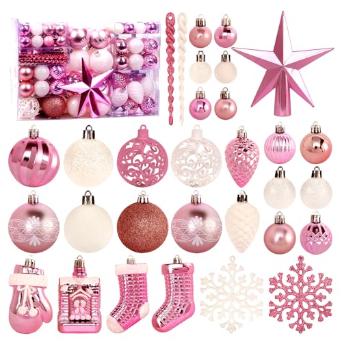 Christmas Tree Ornament, 132pcs Christmas Tree Decoration Set Pink Christmas