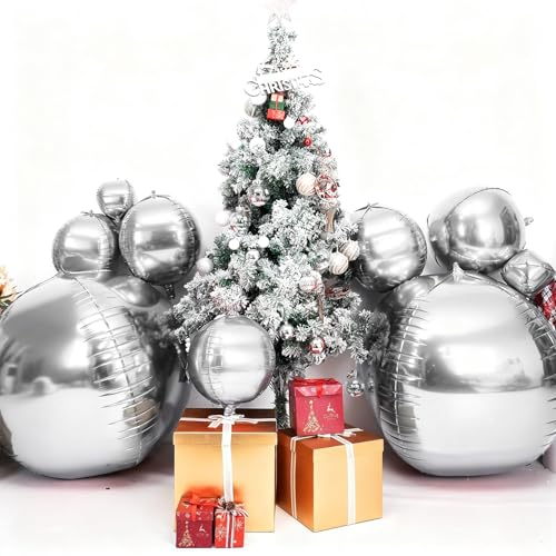 Image of 50 Inch Metallic Silver Round Foil Balloons 3pcs Large Mylar Balloons