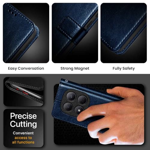Image of WOW IMAGINE Shock Proof Flip Cover Back Case Cover for Mi Redmi Note 15 5G 2025 | Poco M8 5G (Flexible | Leather Finish | Card Pockets Wallet & Stand | Blue)
