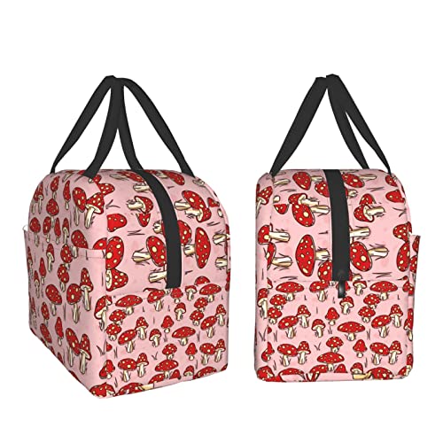Pubnico Cute Mushroom On Pink Lunch Box , Bento Box Insulated Lunch Boxes Reusable Waterproof Lunch Bag With Front Pocket For Office Picnic Hiking Beach #TOP3