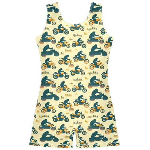 Aflyko Little Girl Gymnastics Leotard with Shorts Ape-man Rider Blue Beige One-Piece Activewear Soft Stretchy Tank Tops Fun Fashion Dance Outfit 7-8T