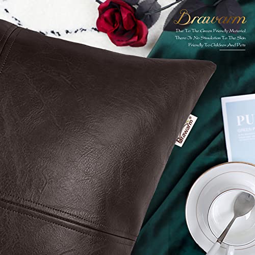Brawarm Faux Leather Throw Pillow Covers 12 X 20 Inches, Coffee Leather Pillow Cover, Hand Stitched Leather Decorative Lumbar Pillow Cover For Couch Sofa Bed Living Room Home Garden #TOP4