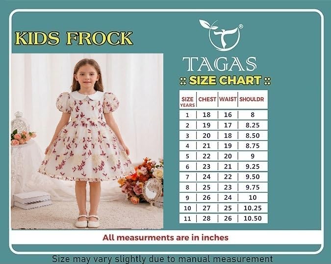 Image of TAGAS Girls Floral Embroidered Party Dress | Puff Sleeve Peter Pan Collar Frock | Elegant Net Princess Dress for Baby Girls | Birthday, Wedding, Ages 2-7 Years | Blue /Red