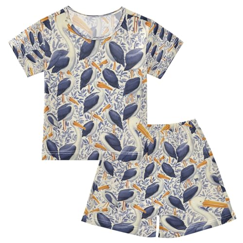 Pajama Sets Short Sleeve Birds Pattern Print Design Soft Cotton Summer Sleepwear 2 Piece PJS Size 5-14T
