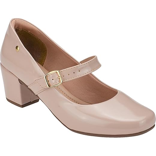 Sapato Feminino Boneca de Dança Salto Baixo Quadrado Bloco Confort 6484