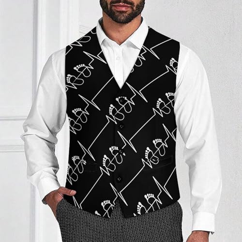 Footprint Heartbeat Men's Suit Vests Business Formal Dress V-Neck Waistcoat Tops with 2 Pockets2