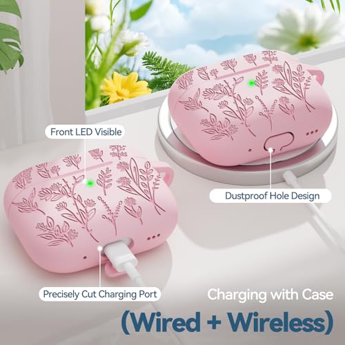 Image of for AirPods Pro 2 Case, Ekoonpft Silicone AirPod Pro Cases with 3-in-1 Cleaning Kit & Keychain, Flower Engraved Cover for Apple AirPods Pro 2nd /1st Generation, Shockproof & Anti-Scratch