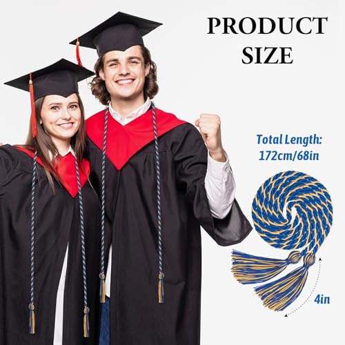 Image of ONUPGO Gold Royal Blue Graduation Cord, Graduation Honor Cords Rayon Braided Tassel Cord for 2026, 68 inch Polyester Yarn Long Robe Honor Rope for Graduation Students, Bachelor Gown