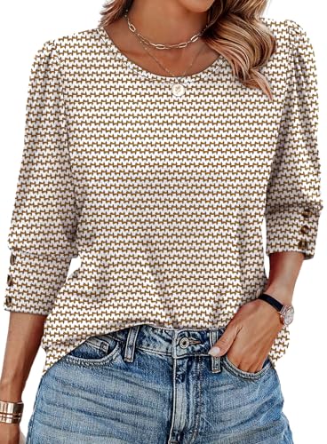 Fall Fashion Must Haves Boho Tops for Women Trendy Business Casual Outfits Plus Size Blouses Dressy Work Tshirts Shirts Spring Summer Women's Clothing Brown 2XL