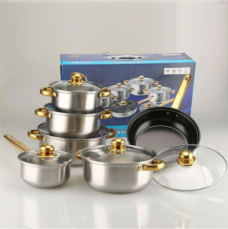 12-Piece Royal Louis Stainless Steel Cookware Set with Glass Lids