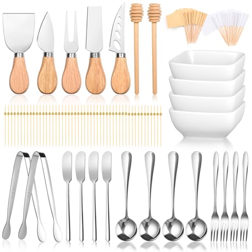 FrutPunch Charcuterie Boards Accessories, Charcuterie Accessories with Cheese Spreader Set, Charcuterie Utensils also Include Tongs, Spoons, Forks, Honey Sticks, Flags, A Total of 95 Pieces