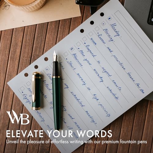 Image of Wordsworth & Black Luxury Fountain Pen Set for Writing, Medium Nib, Green | Gift for Men & Women, Brass Body, 18K German Iridium, Calligraphy, Converter + 24 Ink Cartridges, Refillable, Leak-Free