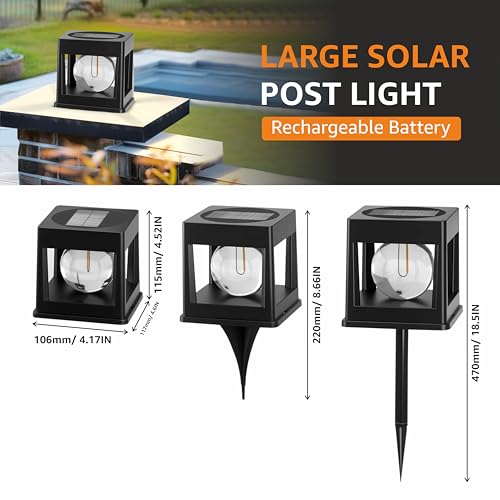 WIDEWINGS Solar Post Led Lights Outdoor, Solar Powered Fence Post Cap Lights, High Brightness Warm Yellow LED Lighting Decor for Garden Deck Patio (2)