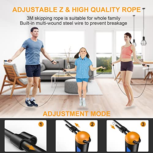 Smart Jump Rope, Fitness Skipping Rope with Weight/Lap/Time/Calorie Record, Adjustable Digital Counting Jump Ropes for Home Gym, Cordless Jumping Rope for Men Women Kids Fitness Exercise Training - Thumbnail 6