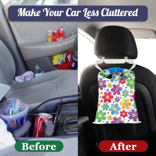 Image of Watercolor Flower Car Trash Bag Hanging Cars Garbage Bags With Snap Buttons Cute Car Back Seat Trash Bag Portable Garbage Can for Interior Hanging Car Accessories Travel