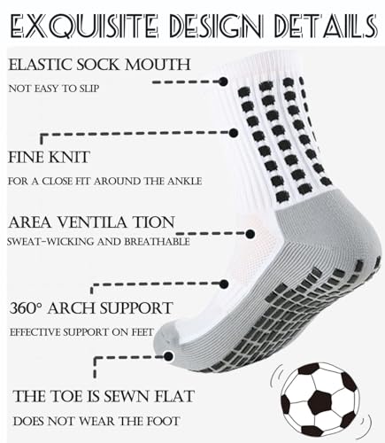 KMOLY 1 Set Soccer Grip Socks,Shin Guard Sleeves for Football Basketball for Men and Women Black/White One Size2